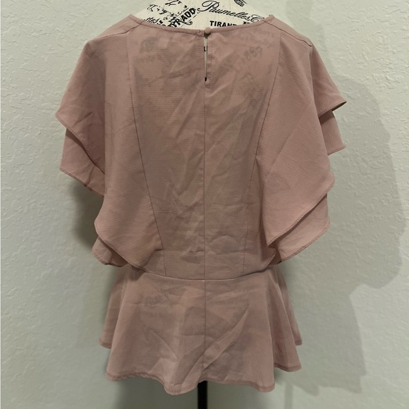 Umgee Pink Flutter Sleeve Ruffled Peplum Blouse - Picture 4 of 10